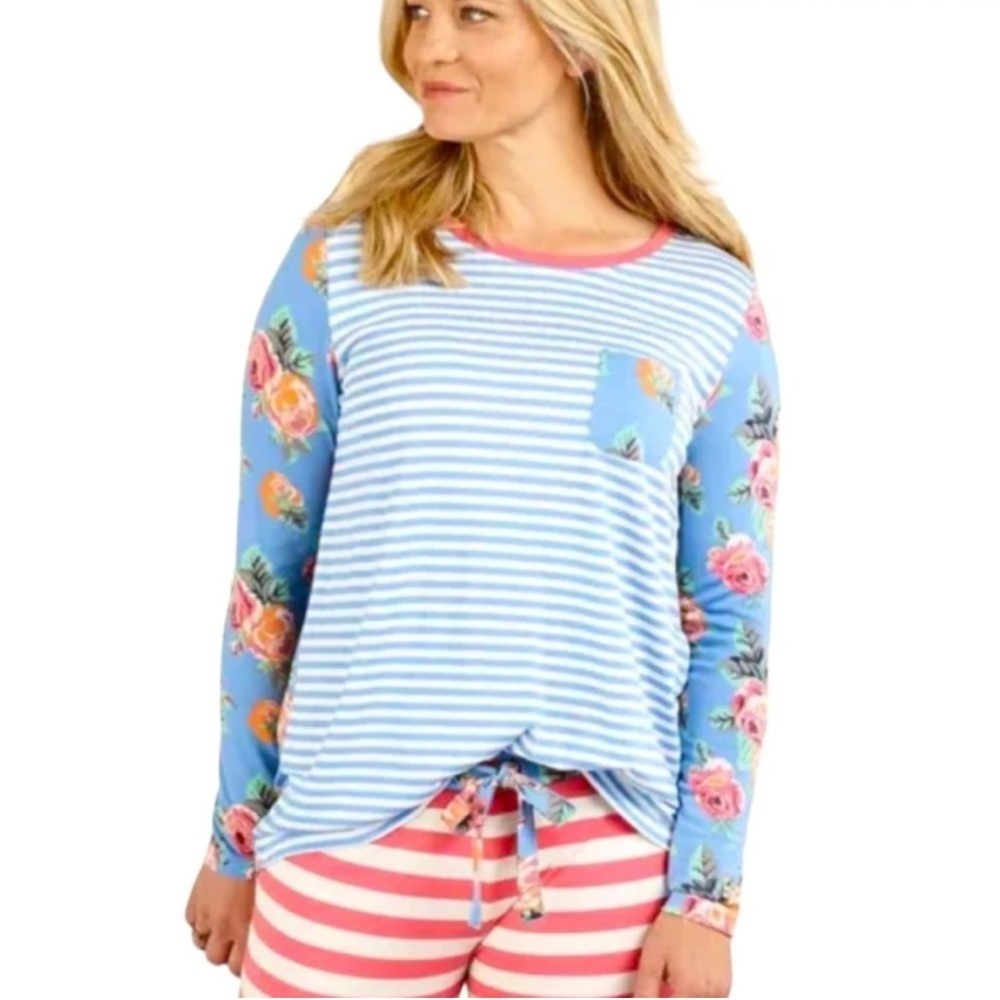 Matilda Jane Me Time Long Sleeve Striped Floral Tee Size S